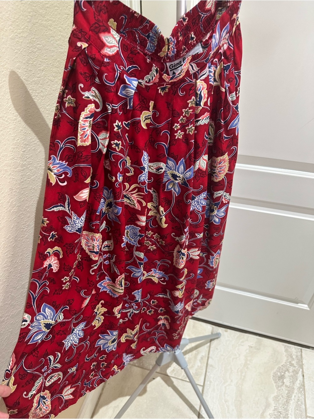 Gina Peters  Red Floral Paisley Midi Skirt.
